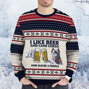 Drink With Dog I Like Beer And Cane Corso And Maybe 3 People Ugly Christmas Sweater AOP Sweater Black S
