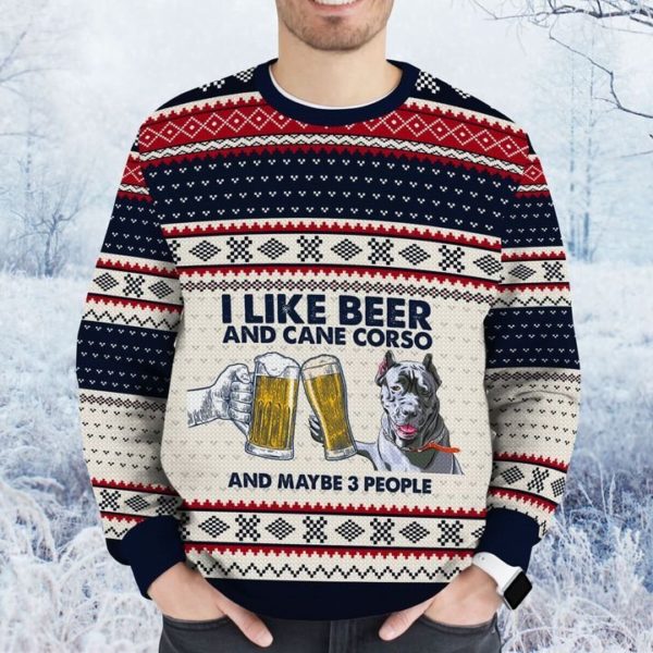 Drink With Dog I Like Beer And Cane Corso And Maybe 3 People Ugly Christmas Sweater AOP Sweater Black S
