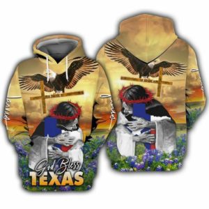Eagle Jesus God Bless Texas All Over Print 3D Hoodie 3D Hoodie Gold S