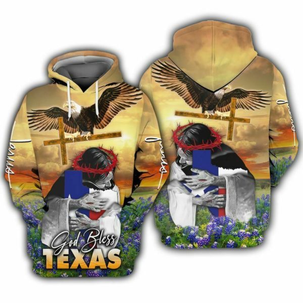 Eagle Jesus God Bless Texas All Over Print 3D Hoodie 3D Hoodie Gold S