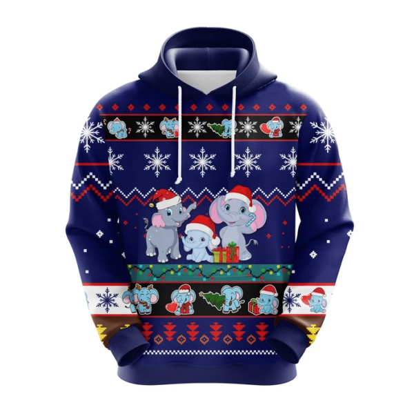 Elephant Christmas Ugly Elephant For Christmas Gift All Over Print 3D Hoodie 3D Hoodie Blue S