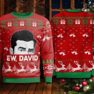 Ew David Reindeer Bell Funny Christmas Gift Sweatshirt AOP Sweater Red S