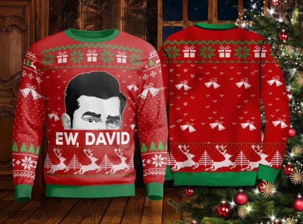 Ew David Reindeer Bell Funny Christmas Gift Sweatshirt AOP Sweater Red S