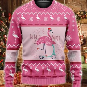 Fa La La La Funny Mingo Santa Walking Around Christmas 3D Sweater AOP Sweater Pink S