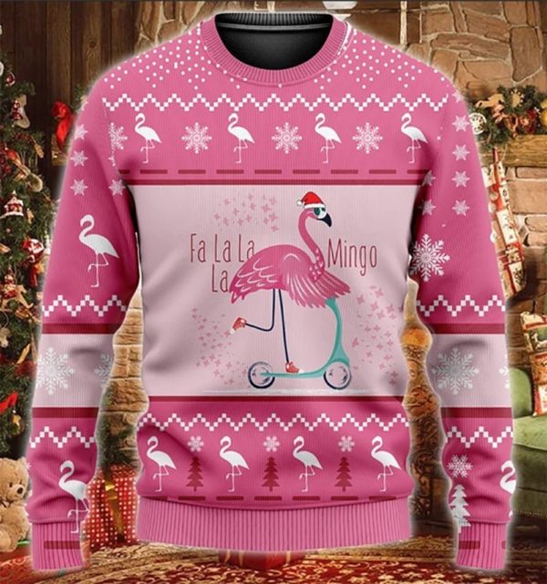 Fa La La La Funny Mingo Santa Walking Around Christmas 3D Sweater AOP Sweater Pink S