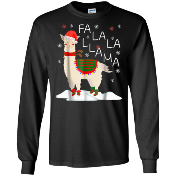 Fa La La Llama Santa Sheep Christmas Shirt Long Sleeve Black S
