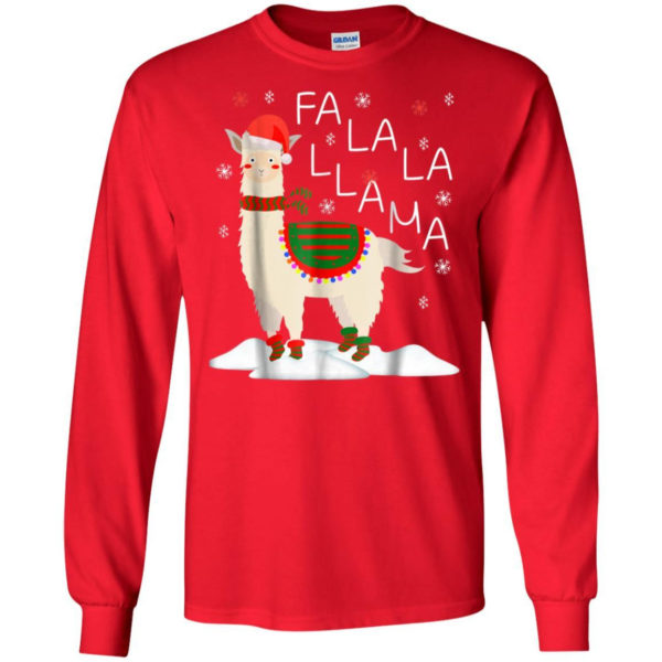 Fa La La Llama Santa Sheep Christmas Shirt Long Sleeve Red S