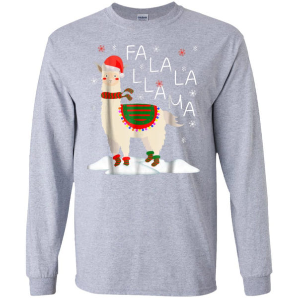 Fa La La Llama Santa Sheep Christmas Shirt Long Sleeve Sport Grey S