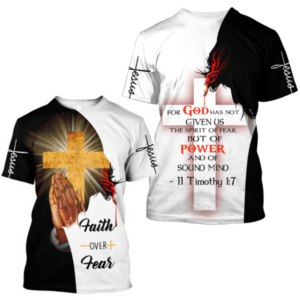 Faith Over Fear Jesus Christian Cross All Over Print 3D Shirt 3D T-Shirt White S