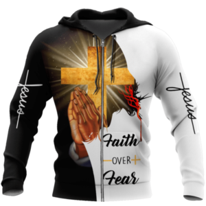 Faith Over Fear Jesus Christian Cross All Over Print 3D Shirt 3D Zip Hoodie White S