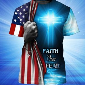 Faith Over Fear Jesus Cross All Over Print 3D Shirt 3D T-Shirt Blue S