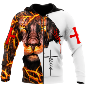 Fear Not For Jesus ​Red Cross Lion Christmas All Over Print 3D Shirt 3D Zip Hoodie Black S