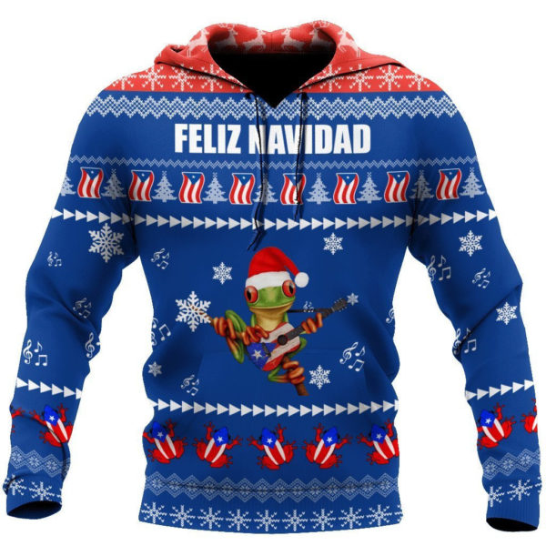 Feliz Navidad Puerto Rico Coqui Christmas All Over Print 3D Shirt 3D Hoodie Blue S