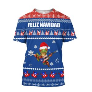 Feliz Navidad Puerto Rico Coqui Christmas All Over Print 3D Shirt 3D T-Shirt Blue S