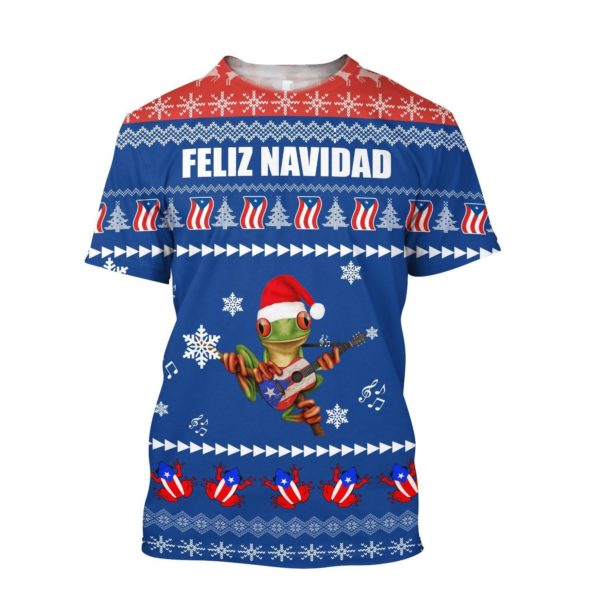 Feliz Navidad Puerto Rico Coqui Christmas All Over Print 3D Shirt 3D T-Shirt Blue S