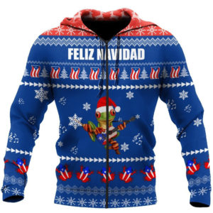 Feliz Navidad Puerto Rico Coqui Christmas All Over Print 3D Shirt 3D Zip Hoodie Blue S