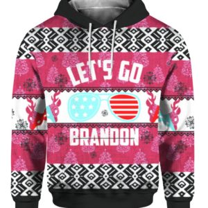 FJB Let's Go Brandon Glasses Christmas 3D Hoodie 3D Hoodie Pink S