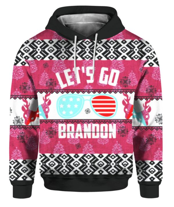 FJB Let's Go Brandon Glasses Christmas 3D Hoodie 3D Hoodie Pink S