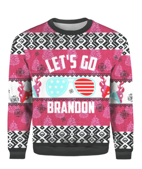 FJB Let's Go Brandon Glasses Christmas 3D Sweater AOP Sweater Pink S