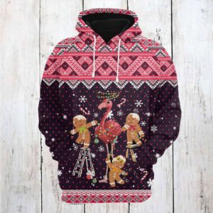 Flamingo Gingerbread Christmas All Over Print 3D Hoodie 3D Hoodie Pink S