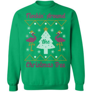Flocking Around Flamingo Christmas Tree Christmas Sweatshirt Christmas Sweatshirt Irish Green S