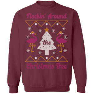 Flocking Around Flamingo Christmas Tree Christmas Sweatshirt Christmas Sweatshirt Maroon S