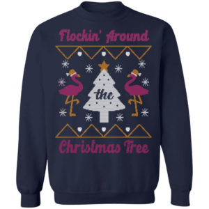 Flocking Around Flamingo Christmas Tree Christmas Sweatshirt Christmas Sweatshirt Navy S