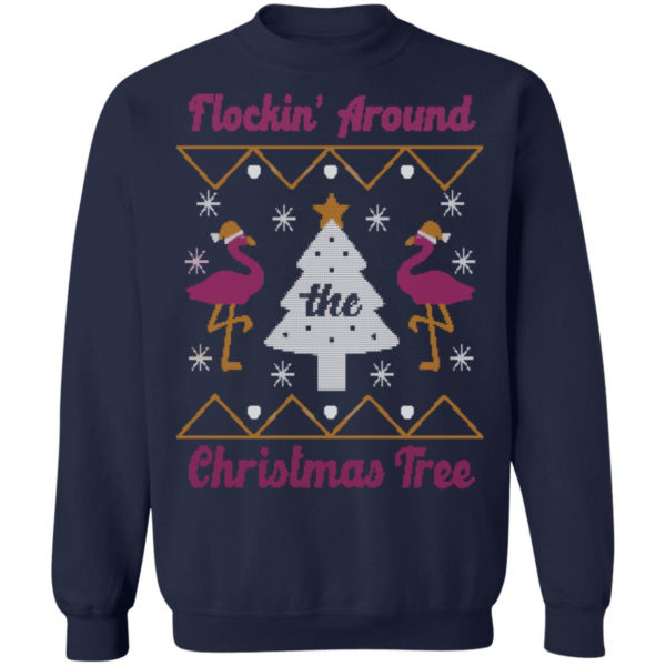 Flocking Around Flamingo Christmas Tree Christmas Sweatshirt Christmas Sweatshirt Navy S