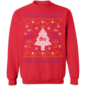 Flocking Around Flamingo Christmas Tree Christmas Sweatshirt Christmas Sweatshirt Red S