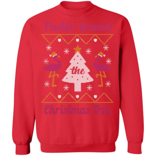 Flocking Around Flamingo Christmas Tree Christmas Sweatshirt Christmas Sweatshirt Red S