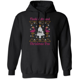 Flocking Around Flamingo Christmas Tree Christmas Sweatshirt Hoodie Black S