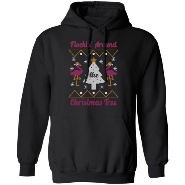 Flocking Around Flamingo Christmas Tree Christmas Sweatshirt Hoodie Black S