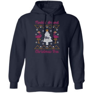 Flocking Around Flamingo Christmas Tree Christmas Sweatshirt Hoodie Navy S