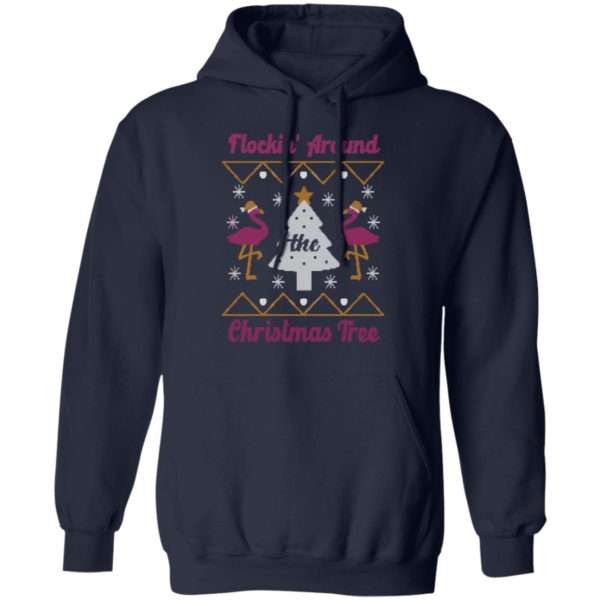 Flocking Around Flamingo Christmas Tree Christmas Sweatshirt Hoodie Navy S