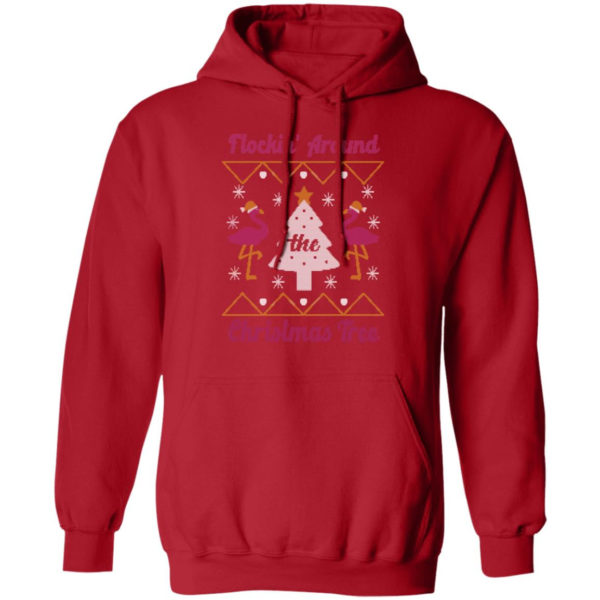 Flocking Around Flamingo Christmas Tree Christmas Sweatshirt Hoodie Red S