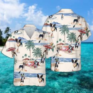 Funny Boston Terrier Summer Holiday Beach Hawaiian Shirt Short-Sleeve Hawaiian Shirt White S
