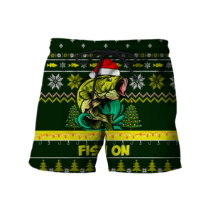 Funny Christmas Fish Santa Bass Fishing Fish on Christmas Hat 3D T-shirt Hoodie Short Pant Short Pant Green S