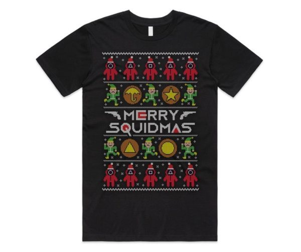 Funny Christmas Merry Squidmas Christmas Shirt Unisex T-Shirt Black S