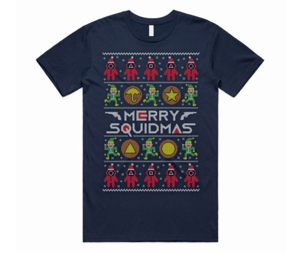 Funny Christmas Merry Squidmas Christmas Shirt Unisex T-Shirt Navy S