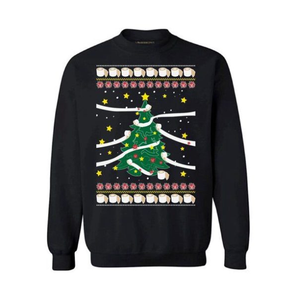 Funny Christmas Tree Toilet Paper Christmas Sweatshirt Sweatshirt Black S