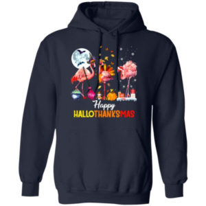 Funny Flamingo Halloween Happy Hallothanksmas Christmas Shirt Hoodie Navy S