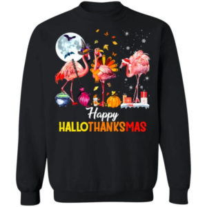 Funny Flamingo Halloween Happy Hallothanksmas Christmas Shirt Sweatshirt Black S