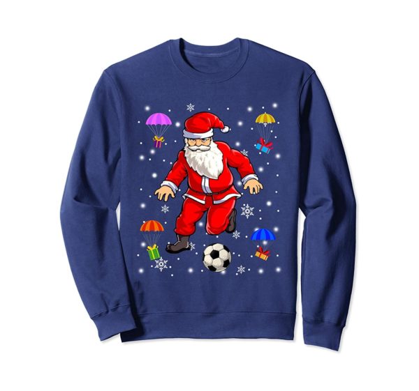 Funny Santa Claus Is Playing Soccer Soccer Fan Christmas Sweatshirt Sweatshirt Navy S