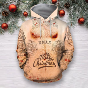 Funny Tattoo Xmas Merry Christmas 3D T-shirt Hoodie 3D Hoodie Chocolate S