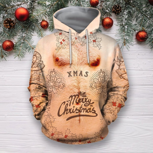 Funny Tattoo Xmas Merry Christmas 3D T-shirt Hoodie 3D Hoodie Chocolate S