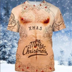 Funny Tattoo Xmas Merry Christmas 3D T-shirt Hoodie 3D T-Shirt Chocolate S