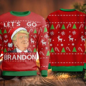 Funny Trump Let's Go Brandon Christmas Sweater AOP Sweater Red S