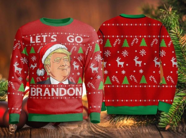Funny Trump Let's Go Brandon Christmas Sweater AOP Sweater Red S