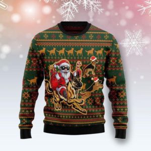 German Shepherd Dog Santa Christmas 3D Sweater AOP Sweater Red S