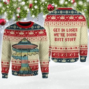 Get In Loser We're Doing Butt Stuff Area 52 3D Christmas Sweater AOP Sweater Yellow S